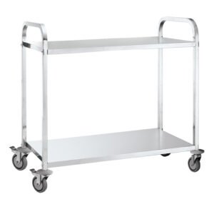 Troli makanan 2 susun material stainless ukuran 85x45x90 cm