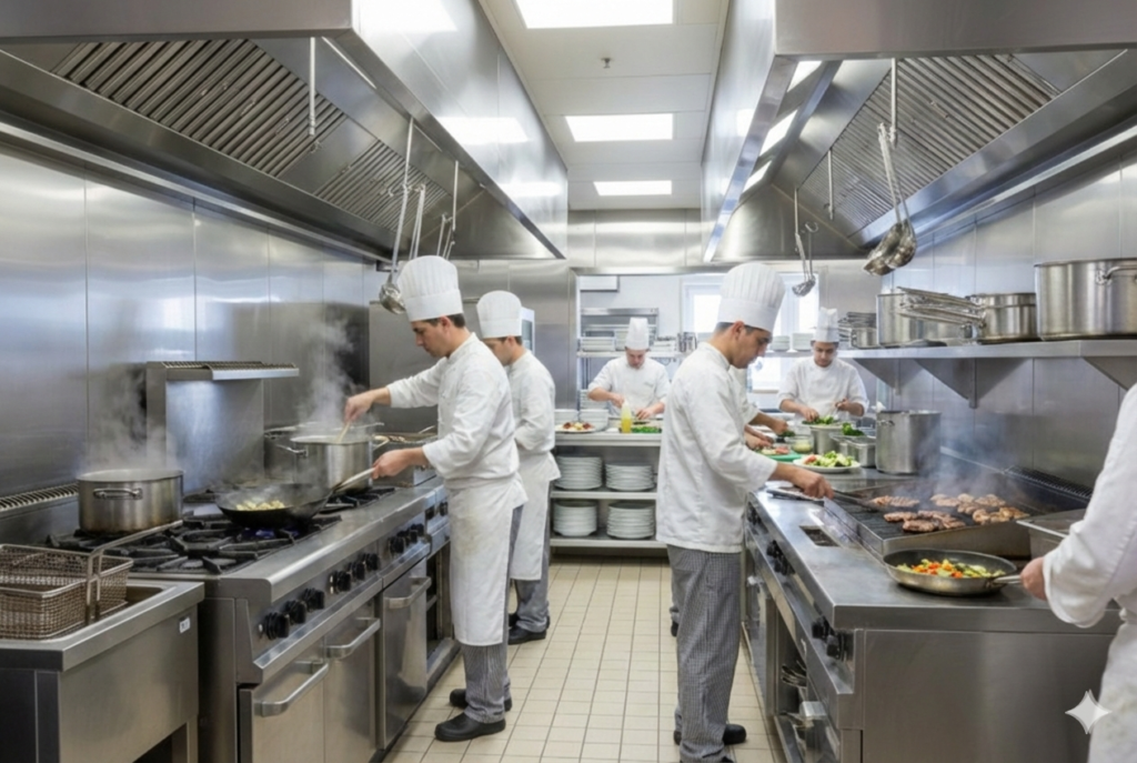 Koki memasak di dapur